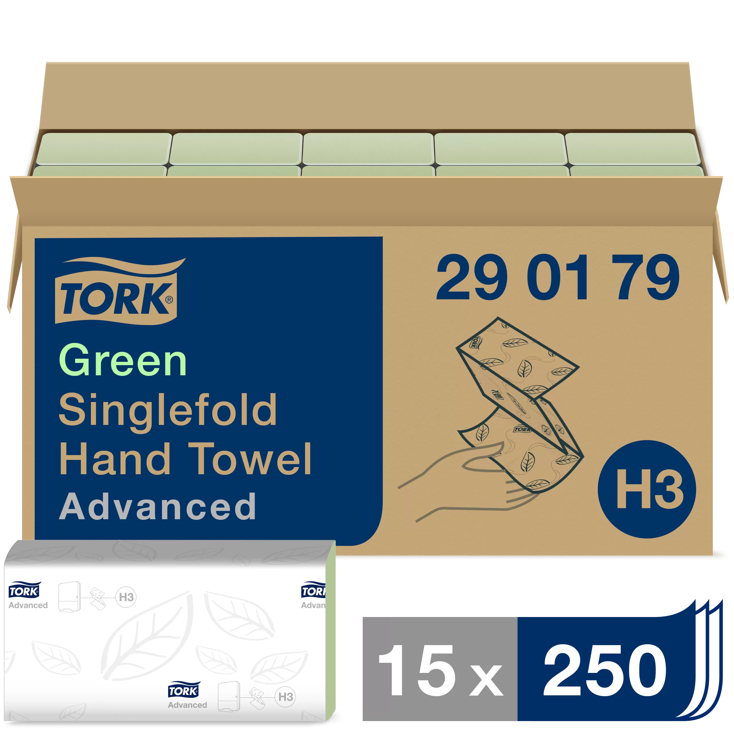 Фото товара: Tork листовые полотенца Singlefold сложения ZZ 2 сл зелёные