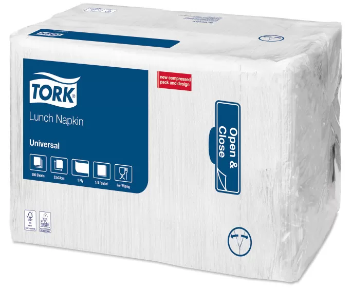 Фото товара: Сервировочные салфетки Tork, Universal, 500 листов, 1 сл, 32х32 см, белые