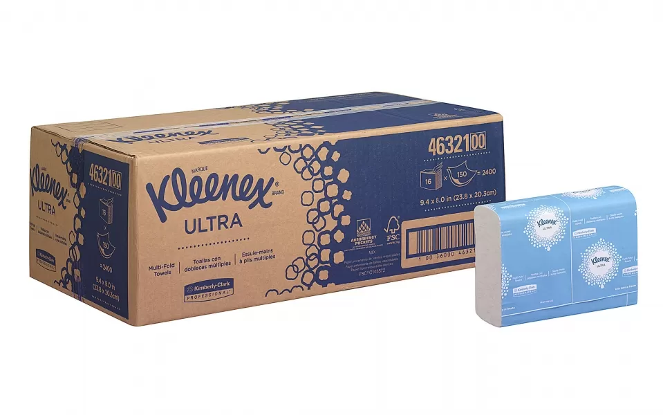 Фото товара: Полотенца в пач. Kleenex Ultra Multifold 2-сл, 150л, 23,8х20,3см, белый