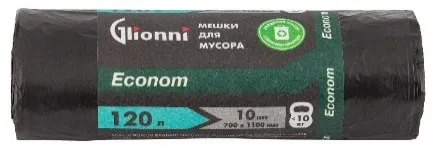Фото товара: Мешок 120 л черный Econom GLIONNI 1 рул./10 шт.