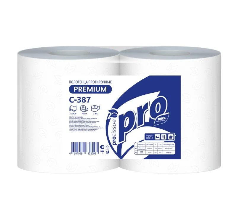 Фото товара: Протирочная бумага PROtissue Premium 2-сл. 350 м белая (С387)