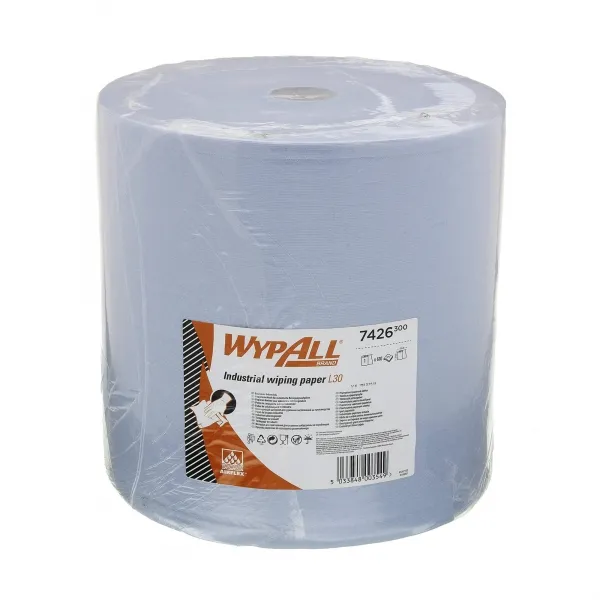 Фото товара: WypAll® L30 Протирочный материал для удаления загрязнений на производстве — рулон Jumbo — сверхширокий / Синий