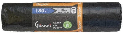 Фото товара: Мешок 180 л черный Super GLIONNI 1 рул./10 шт.