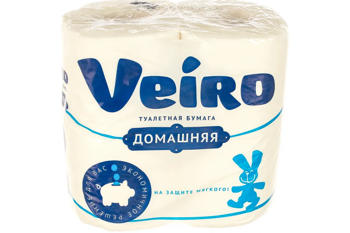 Фото товара: Туалетная бумага Veiro Домашняя белая, 2-сл. 15 м (4 рул.)