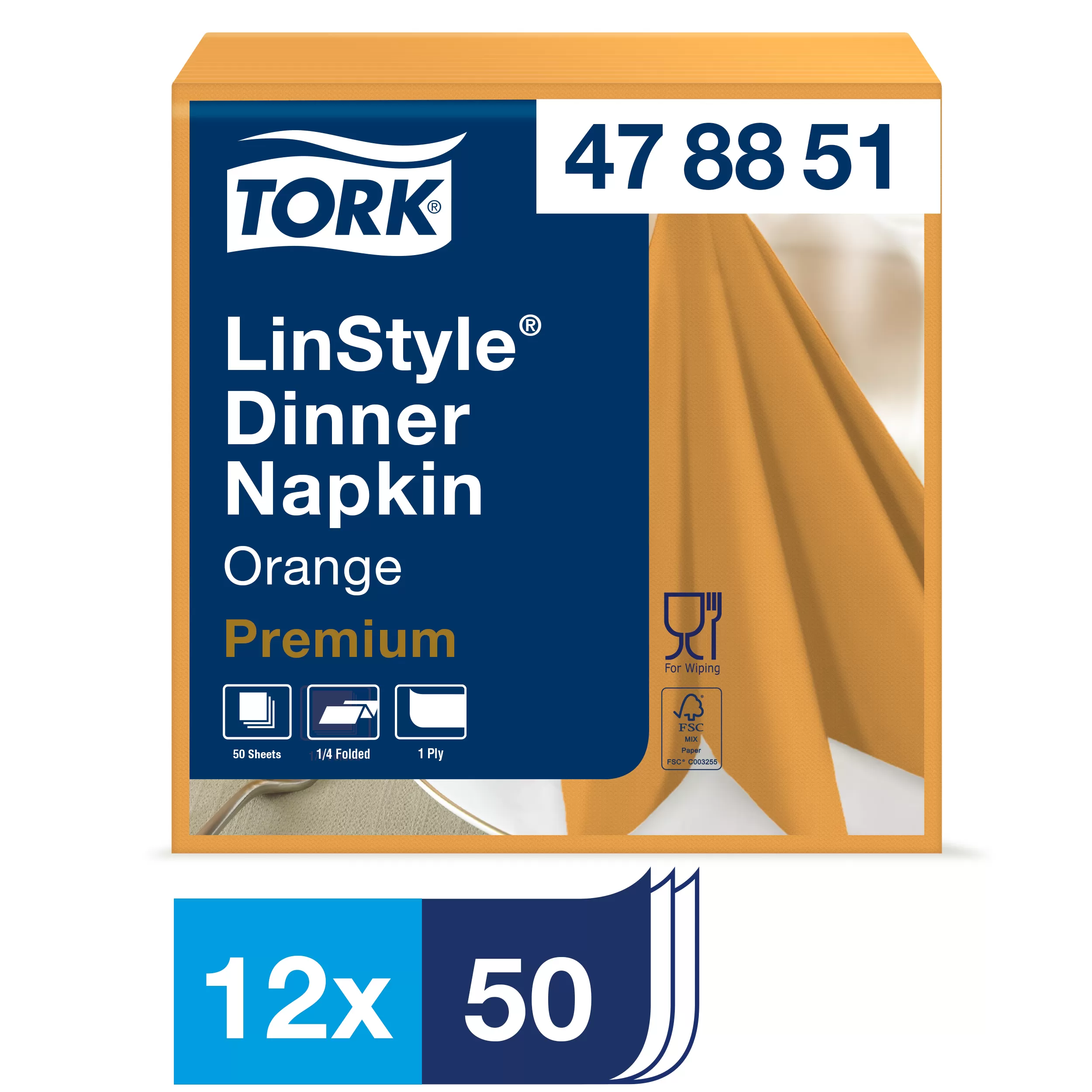 Фото товара: Салфетки Tork LinStyle, Premium, 39х39 см, 1 сл, 50 листов, оранжевые