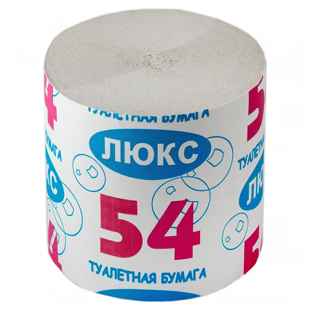 Фото товара: 54 ЛЮКС Туалетная бумага макул. 1-сл., без втулки, 54 м, б/перф/тиснен (1 рул.) 1/40