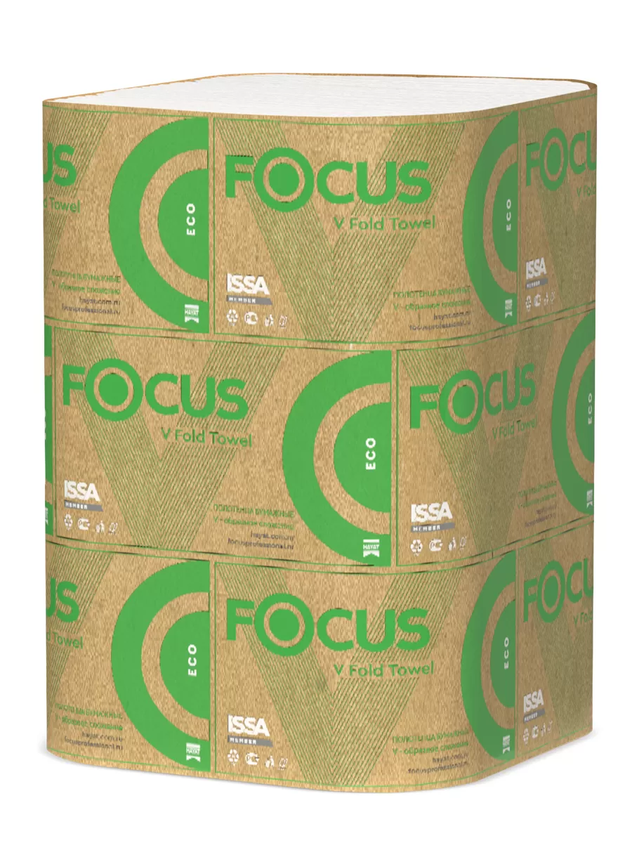 Фото товара: Бумажные полотенца Focus Eco V-сложения 5049976, 15 пачек по 250 листов