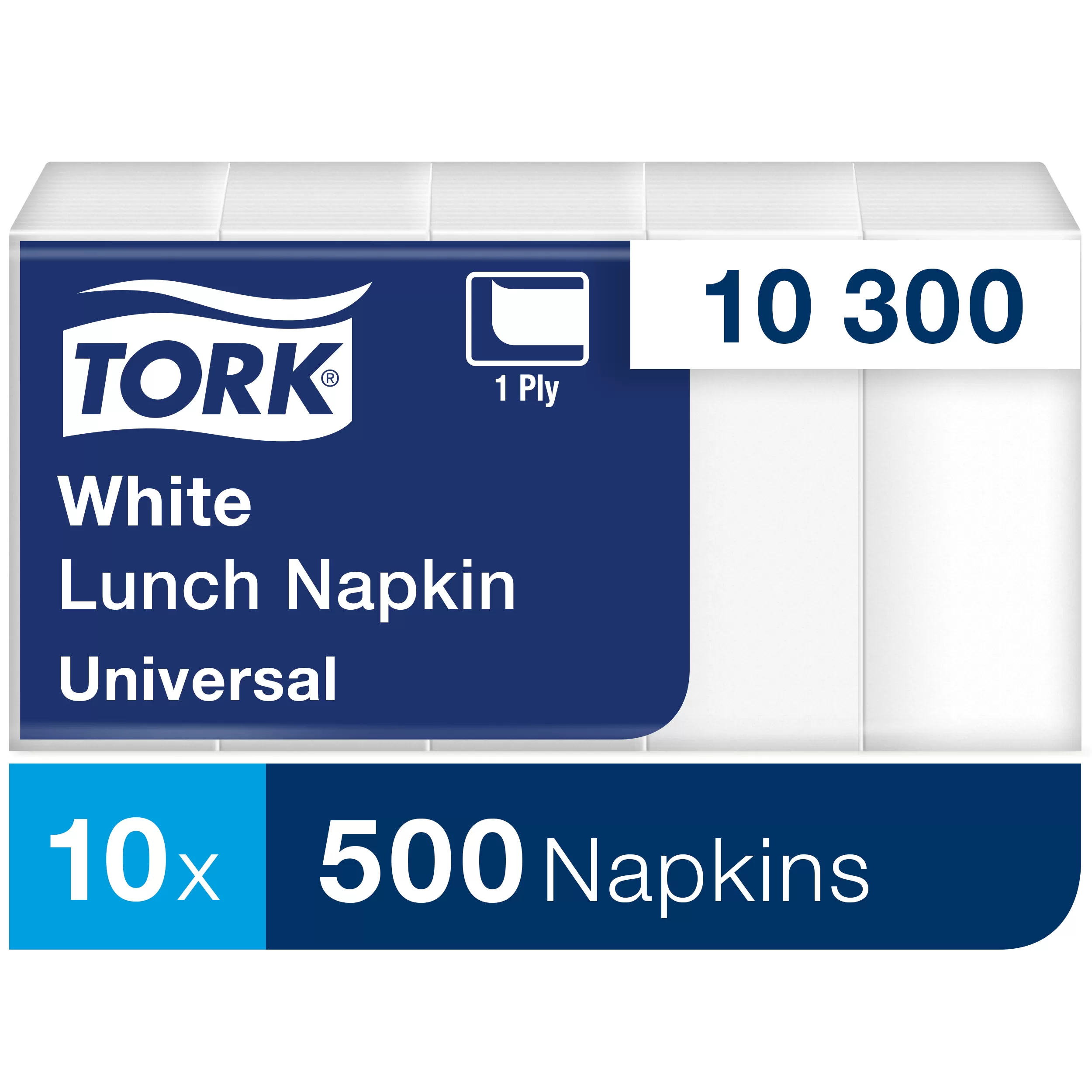 Фото товара: Салфетки сервировочные Tork Universal 1-сл., белые, 33×33 см, 10 пачек по 500 листов