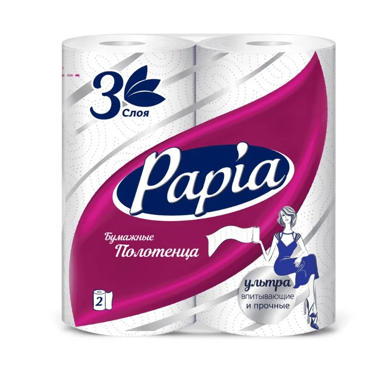 Фото товара: Полотенце бумажное Papia 3-сл. 2 рул./упак. 1/2 листа белое (5062171)