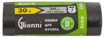 Фото товара: Мешки 30 л чёрный Extra GLIONNI 1 рул./30 шт.