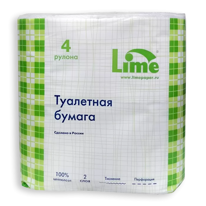 Фото товара: Lime Туалетная бумага в стандартных рулонах 4шт/пач целлюлоза 2 сл белая 20 м