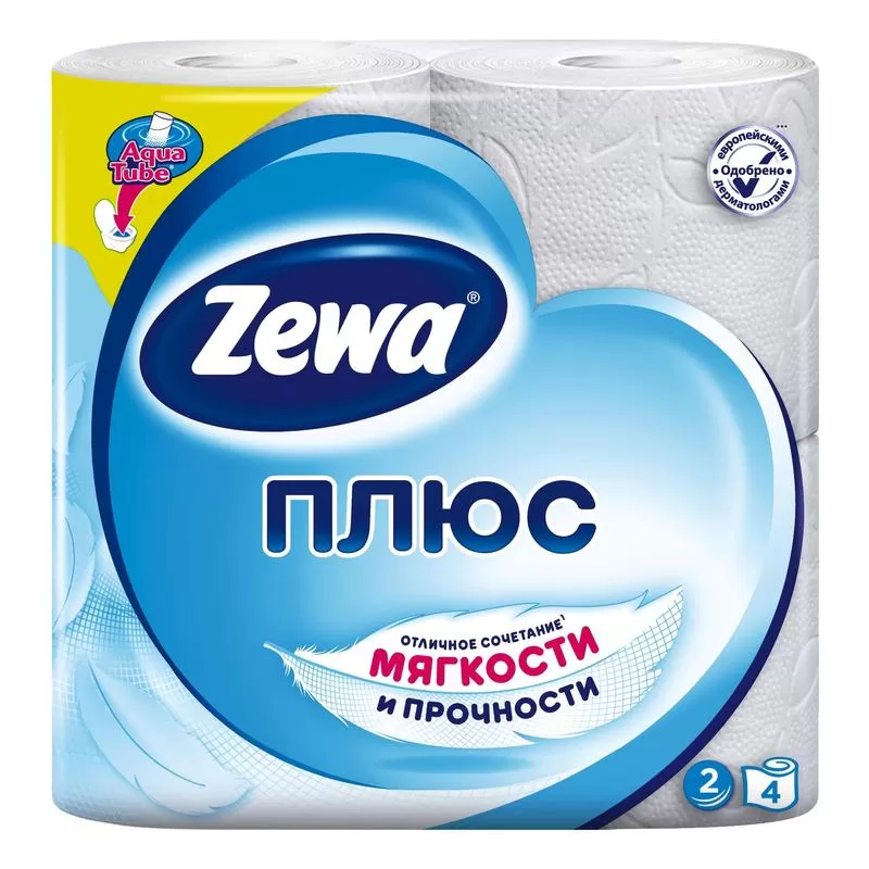 Фото товара: Туалетная бумага в рулонах Zewa Plus 2-сл, 23м, 184л, белая, 4рул/уп