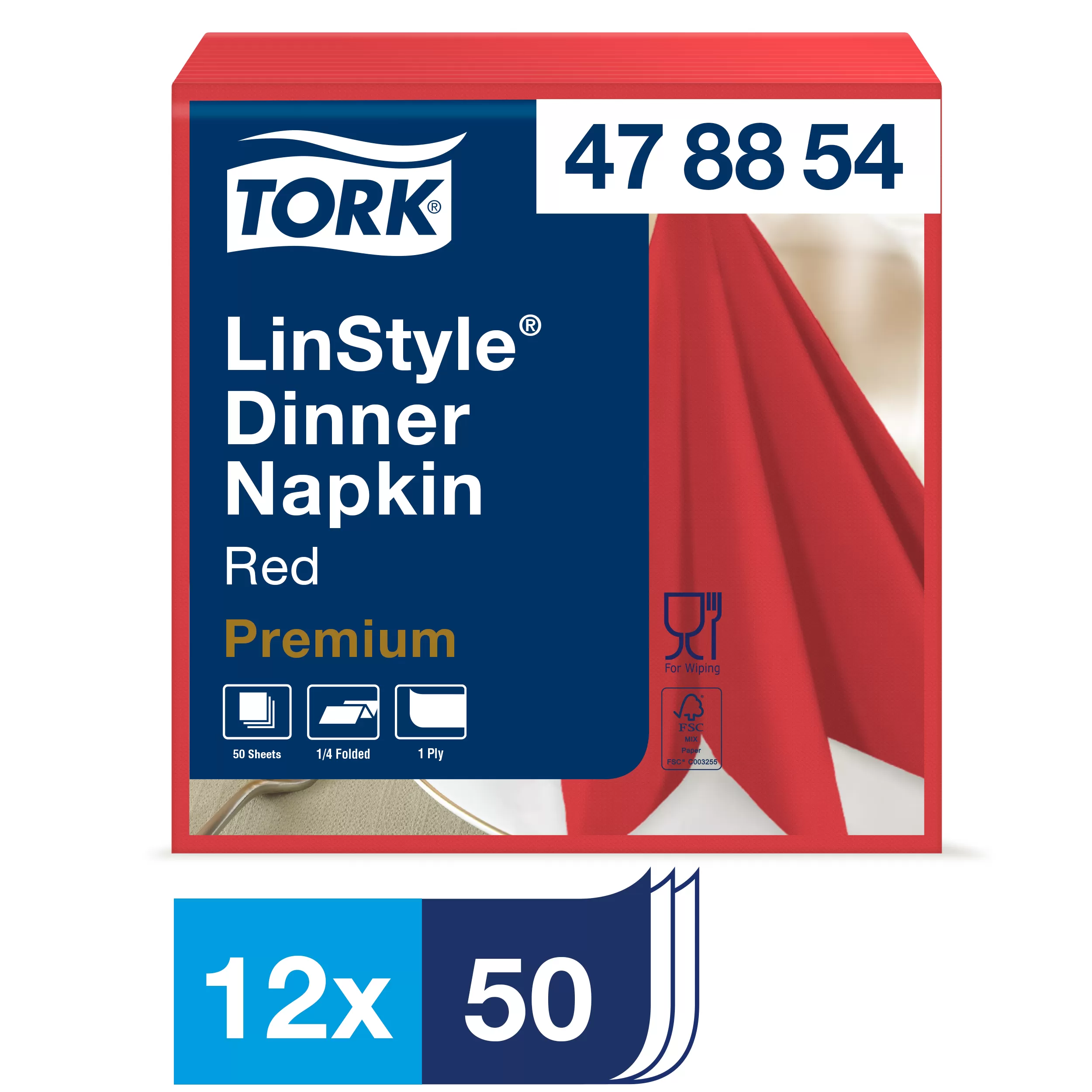 Фото товара: Салфетки Tork LinStyle, Premium, 39х39 см, 1 сл, 50 листов, красные
