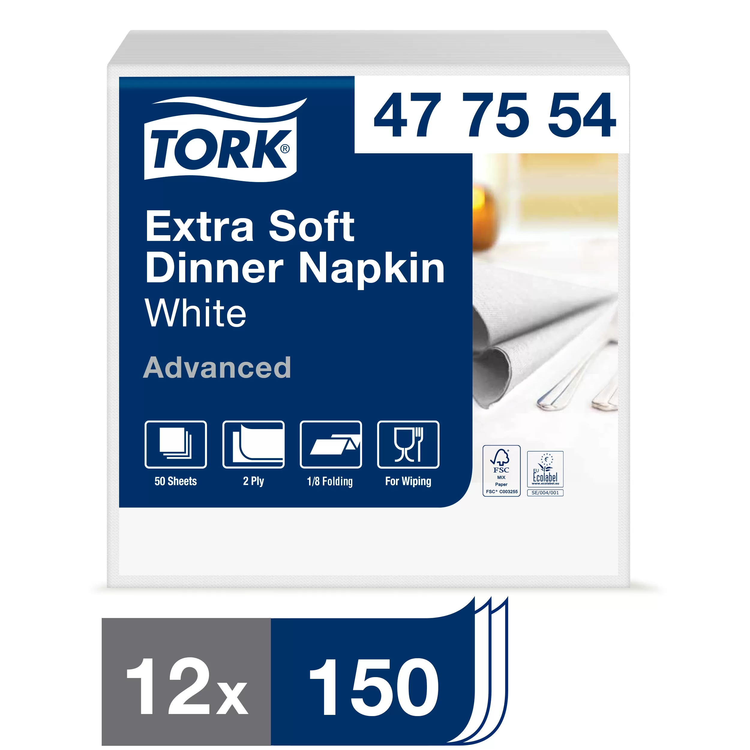 Фото товара: Tork салфетки 39 белые 1/8 сложения