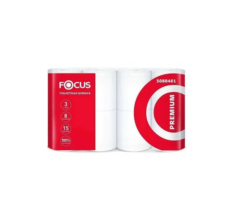 Фото товара: Туалетная бумага Focus Premium 3-сл. 8 рул./упак. белая 15 м (5080461)