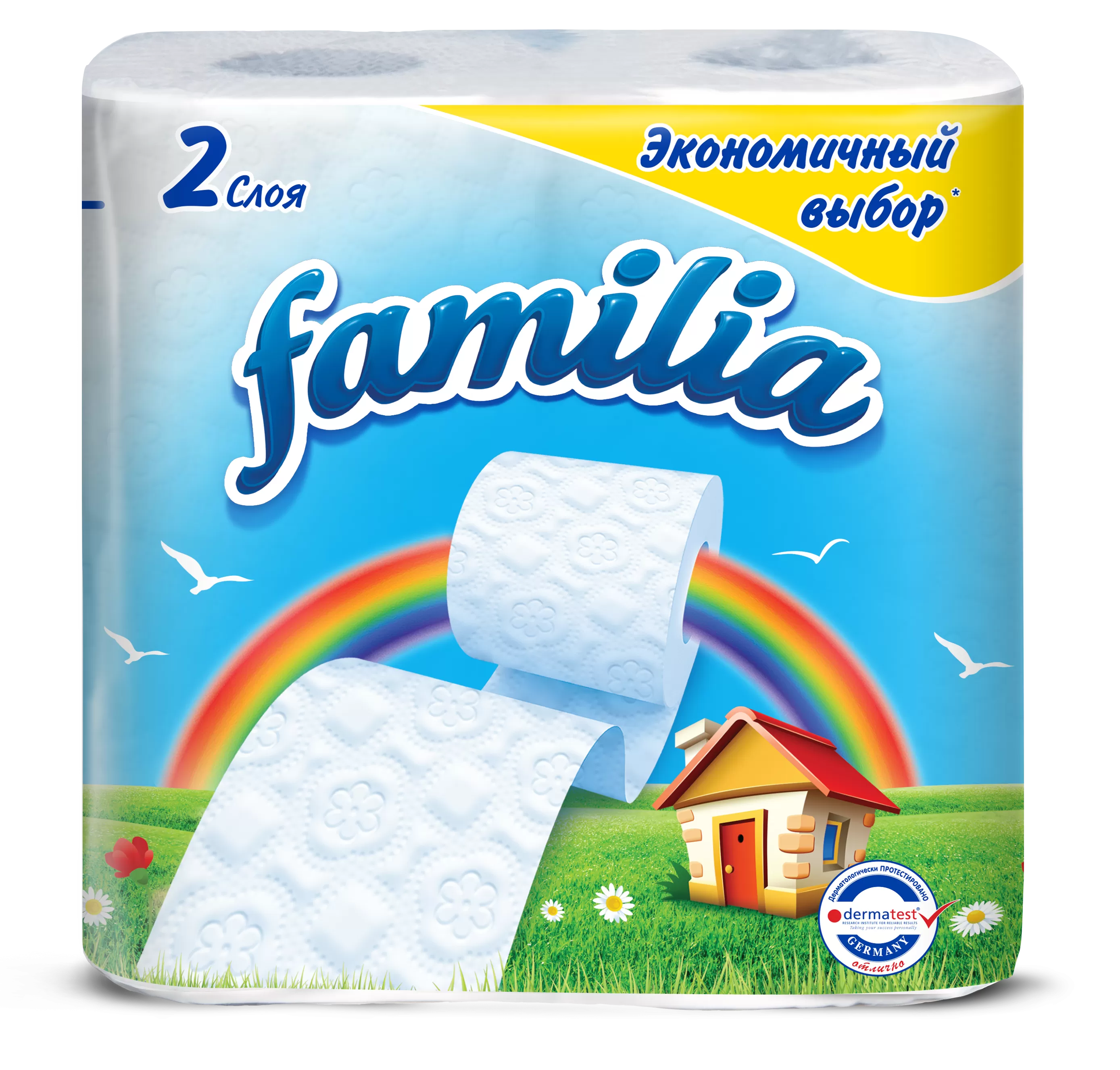 Фото товара: Туалетная бумага в рклоне Familia Радуга, 2-сл, белые, 4рул/уп, 16уп/кор