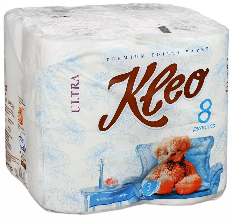 Фото товара: Туалетная бумага Kleo Ultra 3-сл. 8 рул./упак. белая