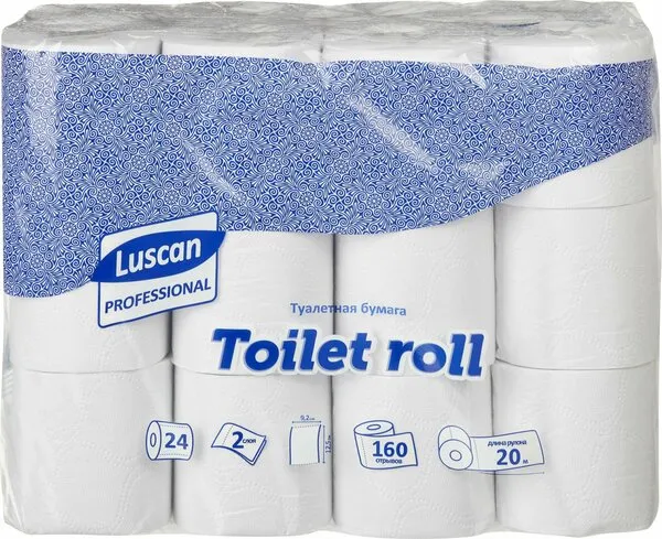 Фото товара: LUSCAN PROFESSIONAL Туалетная бумага, белая, 2-сл. вт=4,6 см, 20,4 м 24 шт./уп.