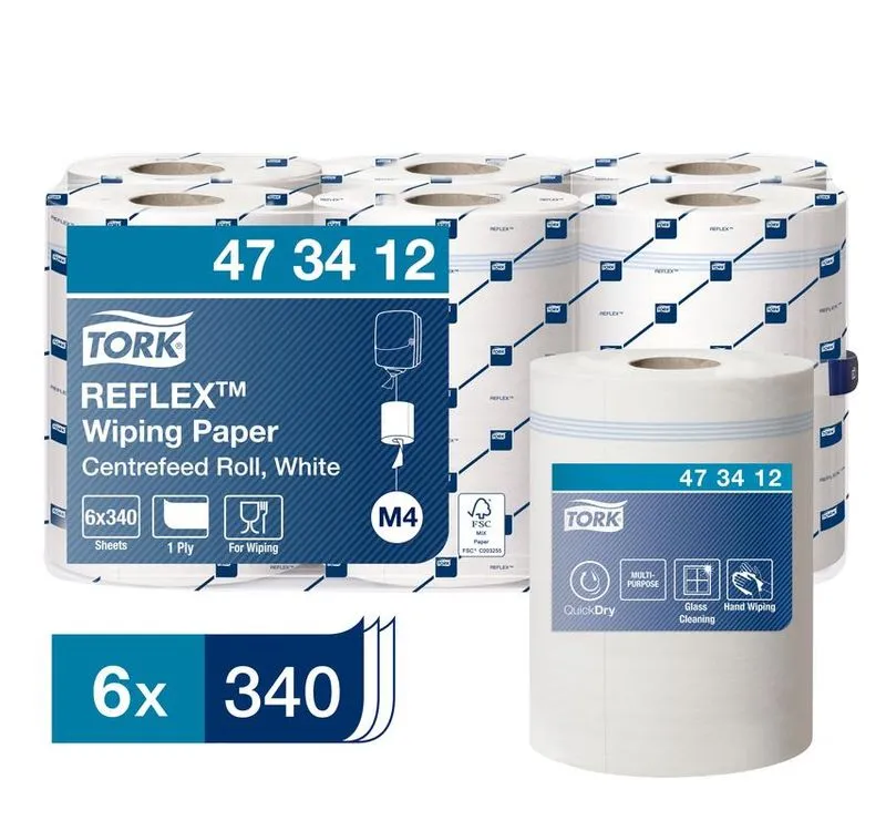 Фото товара: Полотенце бумажное TORK Reflex 1-сл. 114 м миди центральная вытяжка белое 6 рул./упак. (473412) (6 шт.)
