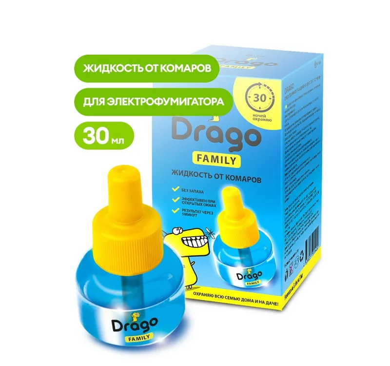 Фото товара: Средство от комаров Grass Drago FAMILY инсектицидное, жидкость 30мл (NS-0001)