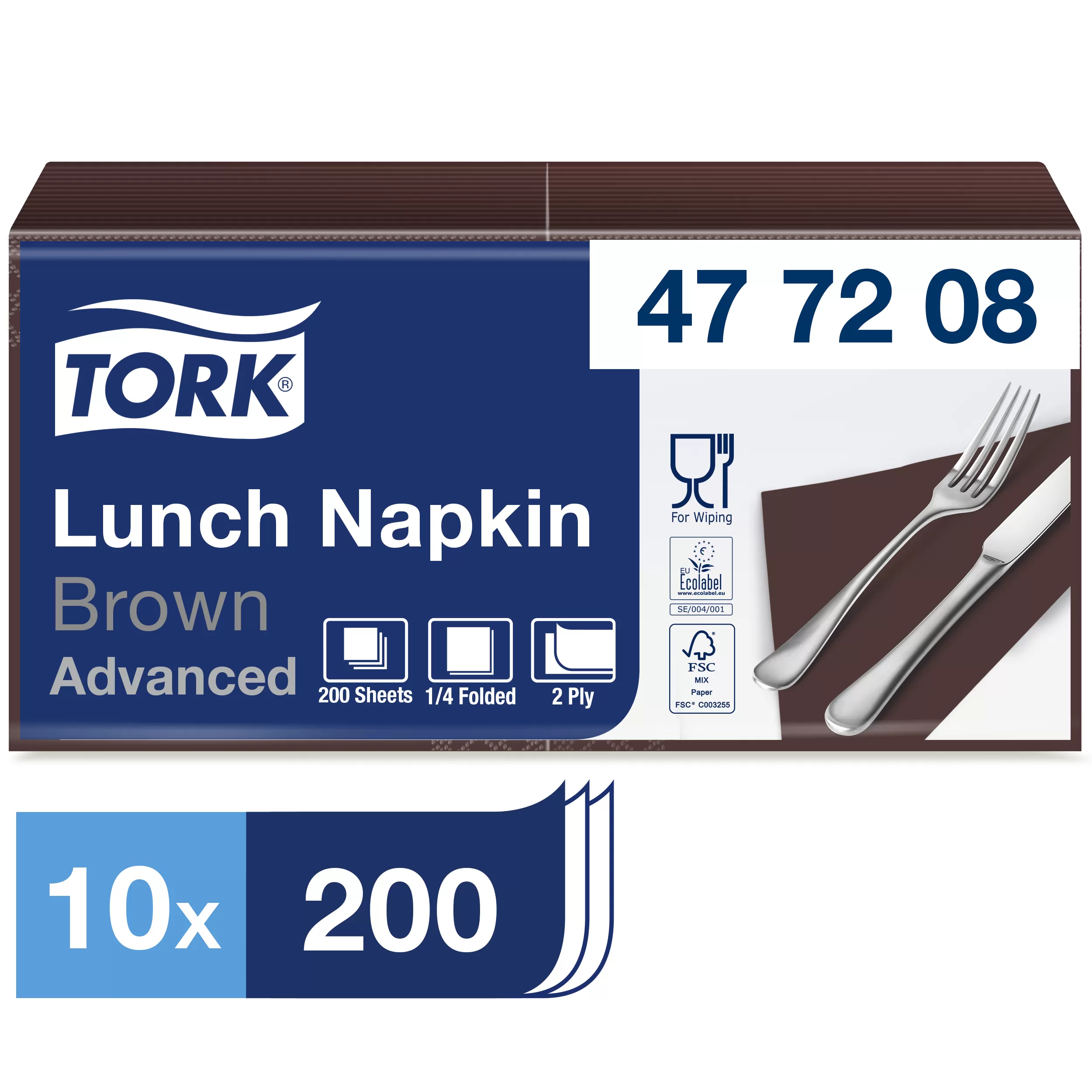 Фото товара: Салфетки Tork 2-сл 33x33см, 200шт, шоколад
